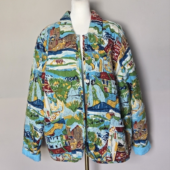 Artscapes Retro Y2K Quilted Puffer Snap Front Linen Blend Jacket Art-to-Wear L - Picture 7 of 8
